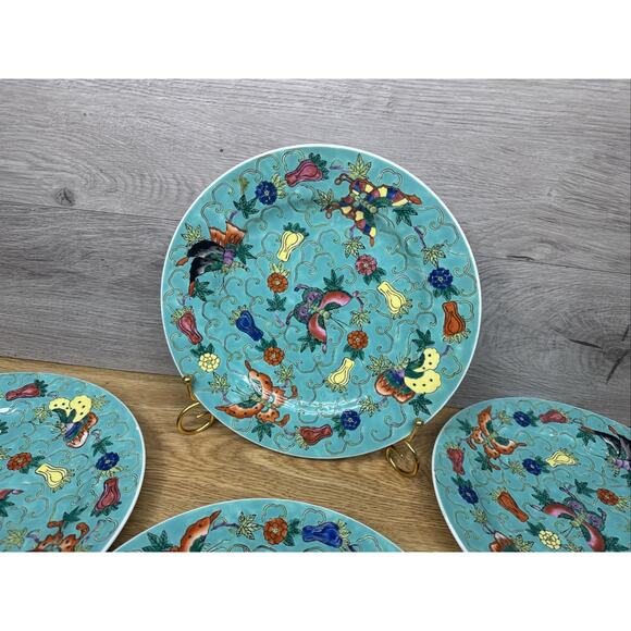 Chinoiserie Jingdezhen Zhongguo Asian Butterfly Plates 9.25”-set Of 4 - Picture 3 of 10